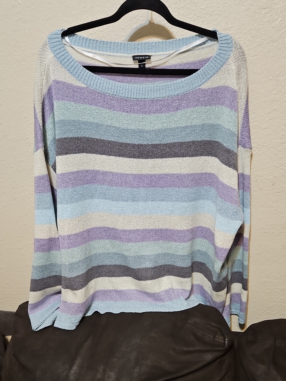 torrid Pastel Striped Scoop Neck Sweater - Lavender, Light Blue, Cream & Gray